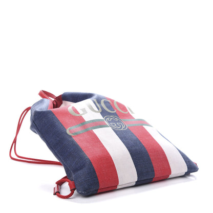 Gucci Canvas Logo Sylvie Stripe Drawstring Backpack Red 3 of 8