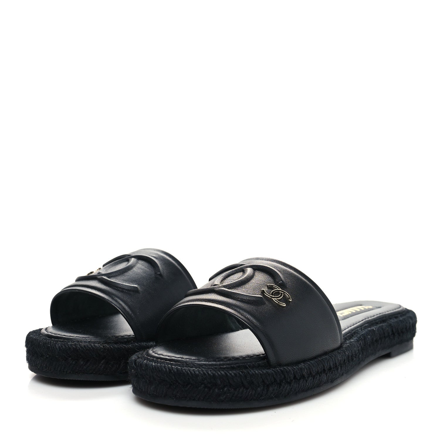 Chanel Lambskin Espadrille Mule Sandals 39 Black 3 of 9