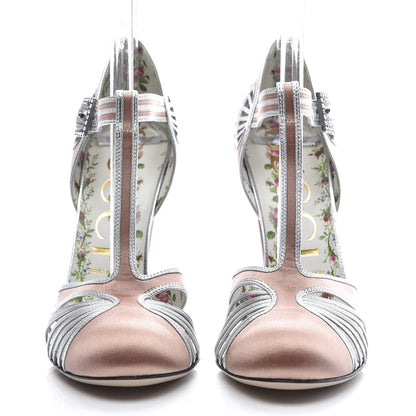 Gucci Satin Metallic Mariska T-Bar Pumps 39 Blush 2 of 7