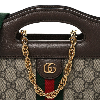 Gucci GG Supreme Monogram Textured Dollar Calfskin Web Small Ophidia Slip Handle Tote Beige Ebony New Acero 8 of 10