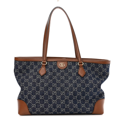 Gucci New Denim GG Monogram Medium Ophidia Shopping Tote Blue Tea Cuir 1 of 12
