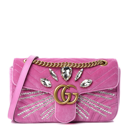 Gucci Velvet Matelasse Marquise Crystals Embroidered Small GG Marmont Shoulder Bag Malva 1 of 11