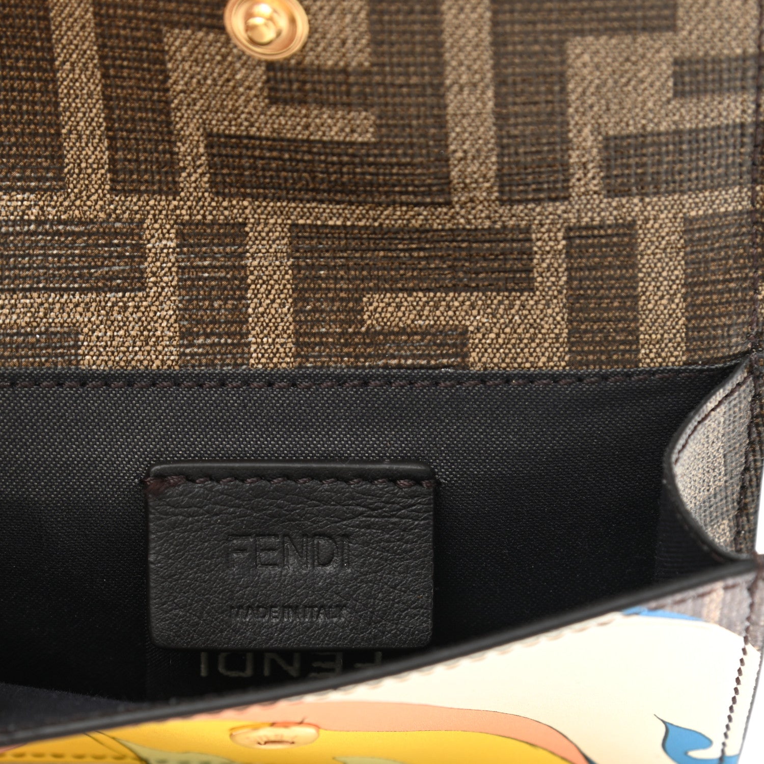 Fendi Glazed Fabric Vitello Liberty FF 1974 Logo Hairdo Girls Inlay Fold Over Card Holder Wallet Mogano Panna Multicolor 6 of 8
