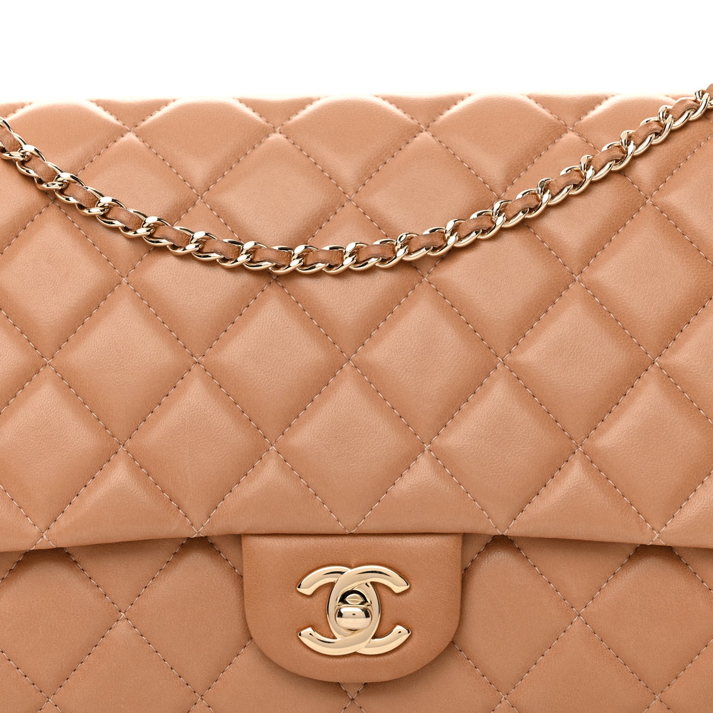 Lambskin Quilted Clutch with Chain Flap Beige