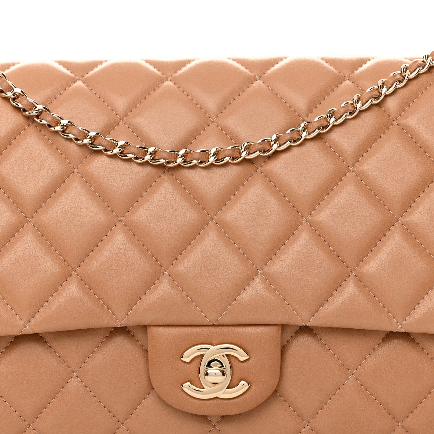 Chanel Lambskin Quilted Clutch with Chain Flap Beige 8 of 13