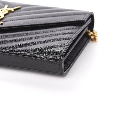 Saint Laurent Grain De Poudre Matelasse Chevron Monogram Chain Wallet Black 8 of 10