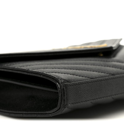 Saint Laurent Grain De Poudre Matelasse Chevron Monogram Chain Wallet Black 9 of 10