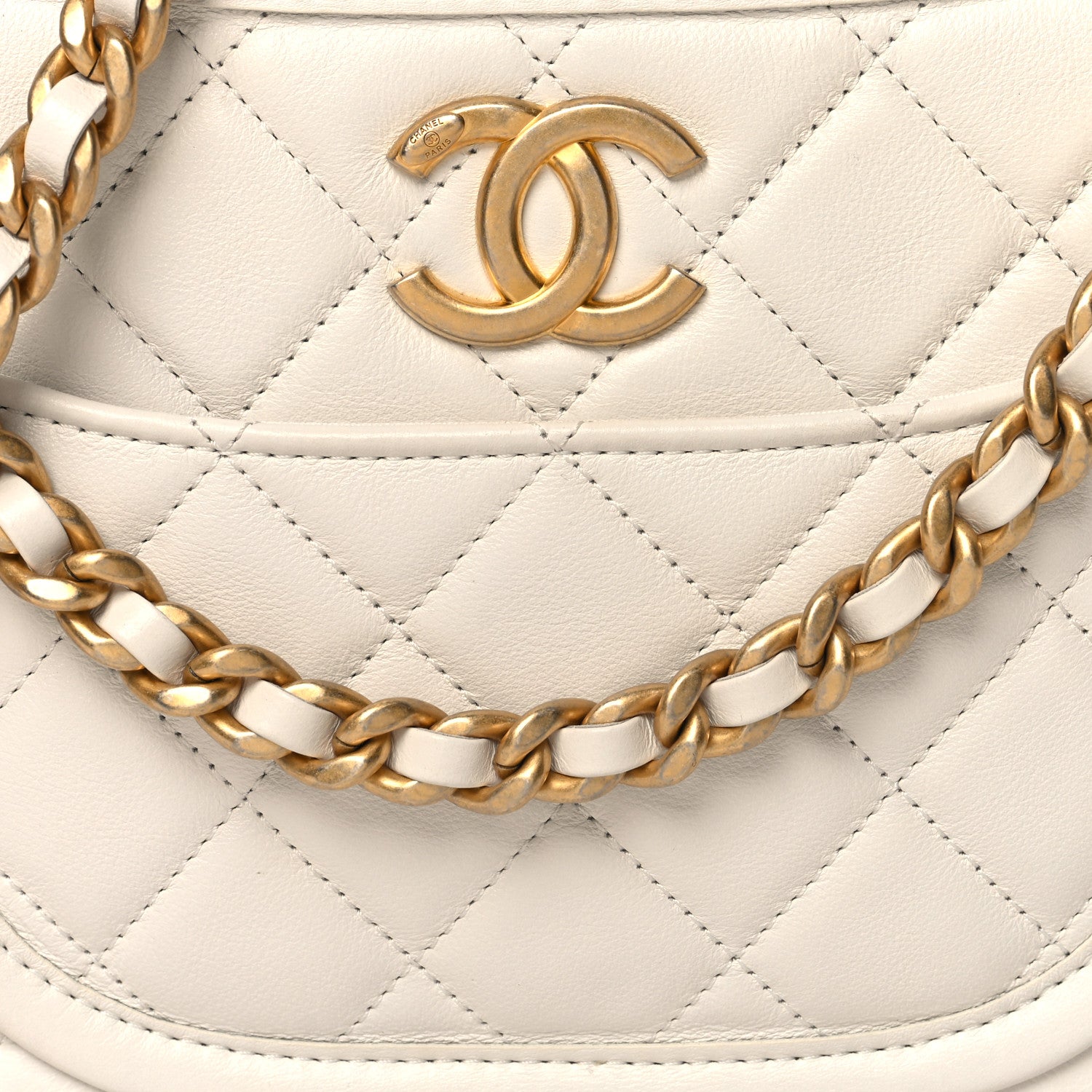 Chanel Calfskin Quilted CC Hobo Handbag White 8 of 11