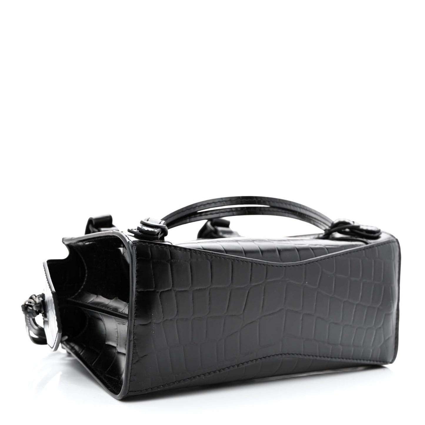 Semi Shiny Calfskin Crocodile Embossed Neo Classic Black Hardware Mini City Black