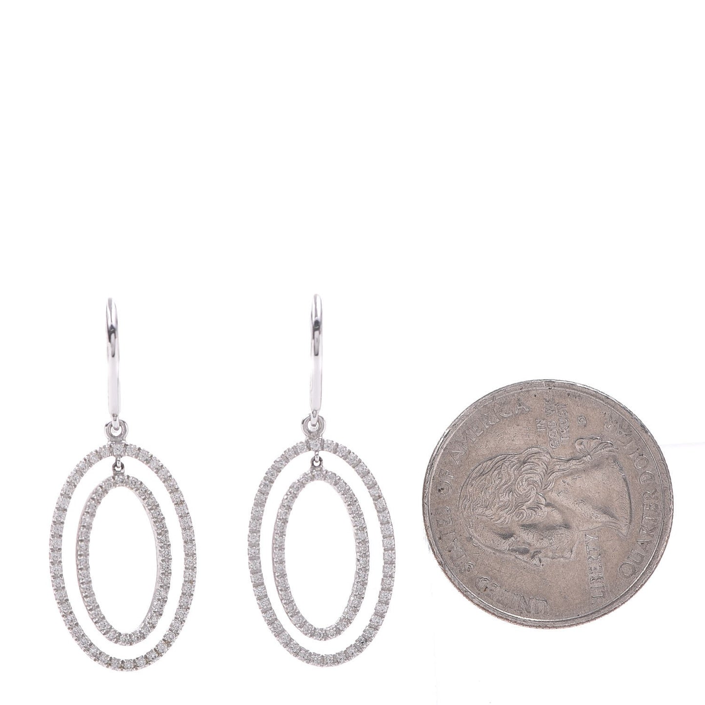 18K White Gold Diamond Metro Oval Drop Earrings