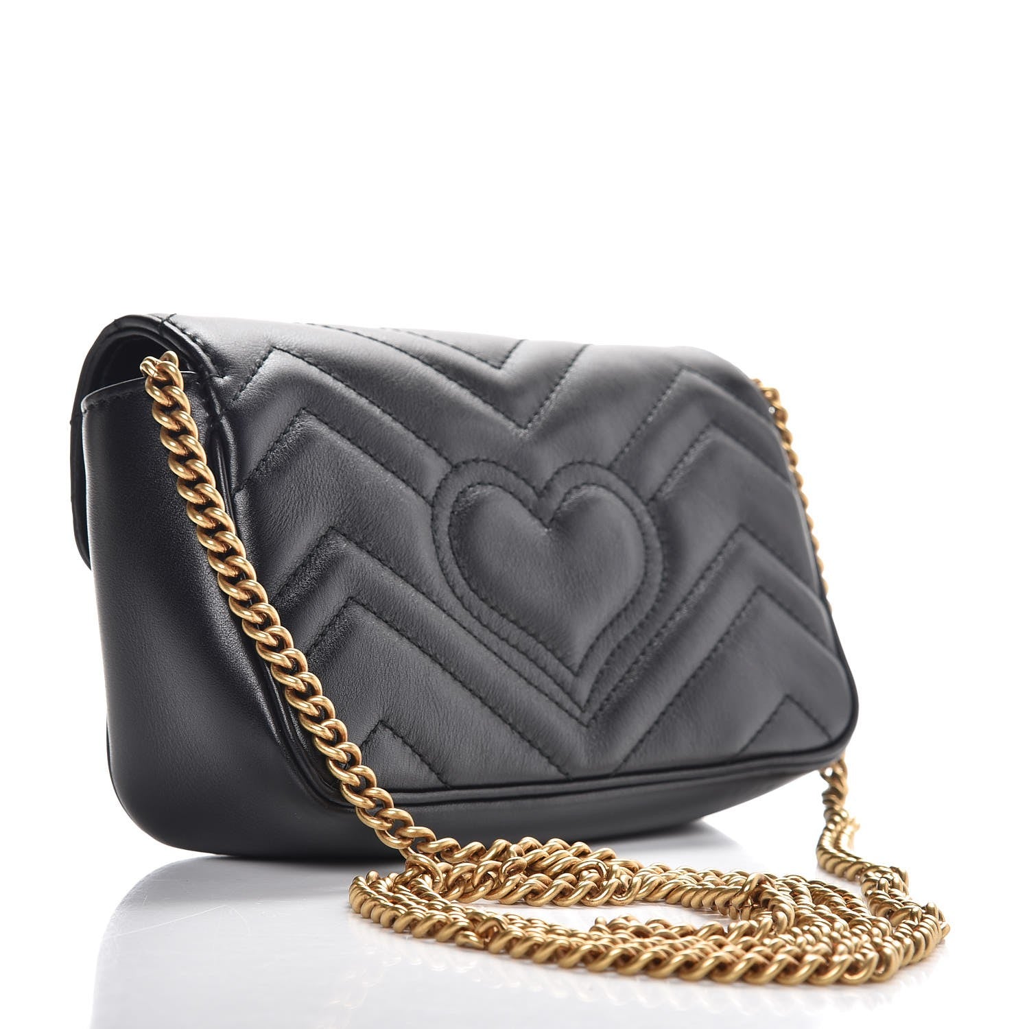 Gucci Calfskin Matelasse Super Mini GG Marmont Shoulder Bag Black 3 of 9