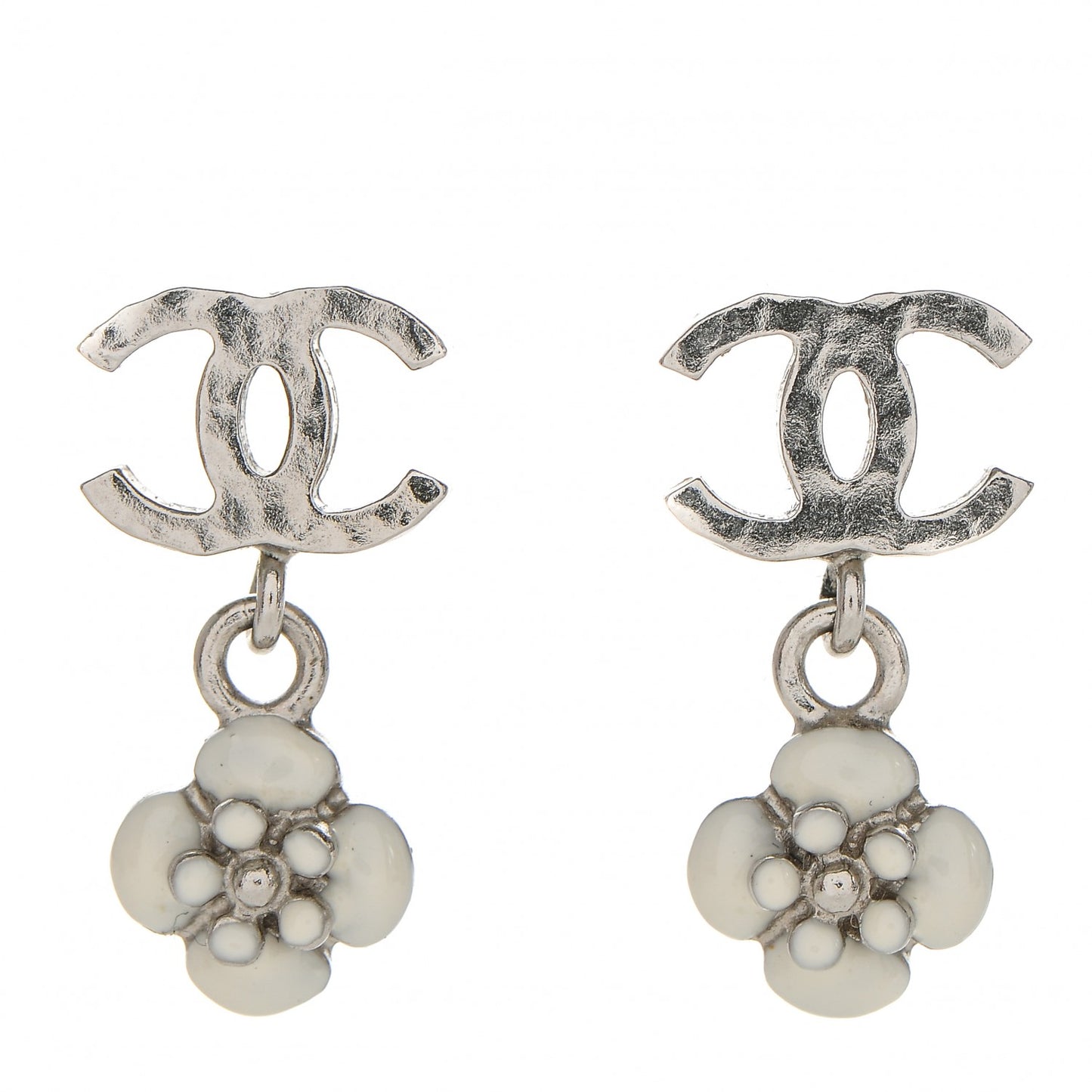 Enamel CC Camellia Drop Earrings Silver