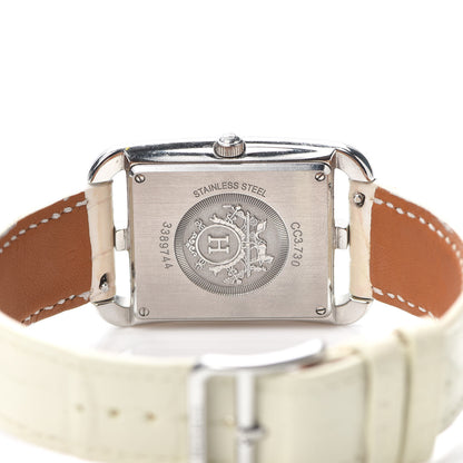 Hermes Stainless Steel Alligator Diamond Bezel Mother of Pearl 29mm Cape Cod Chaine d'Ancre Joaillier Quartz Watch Blanc 4 of 5