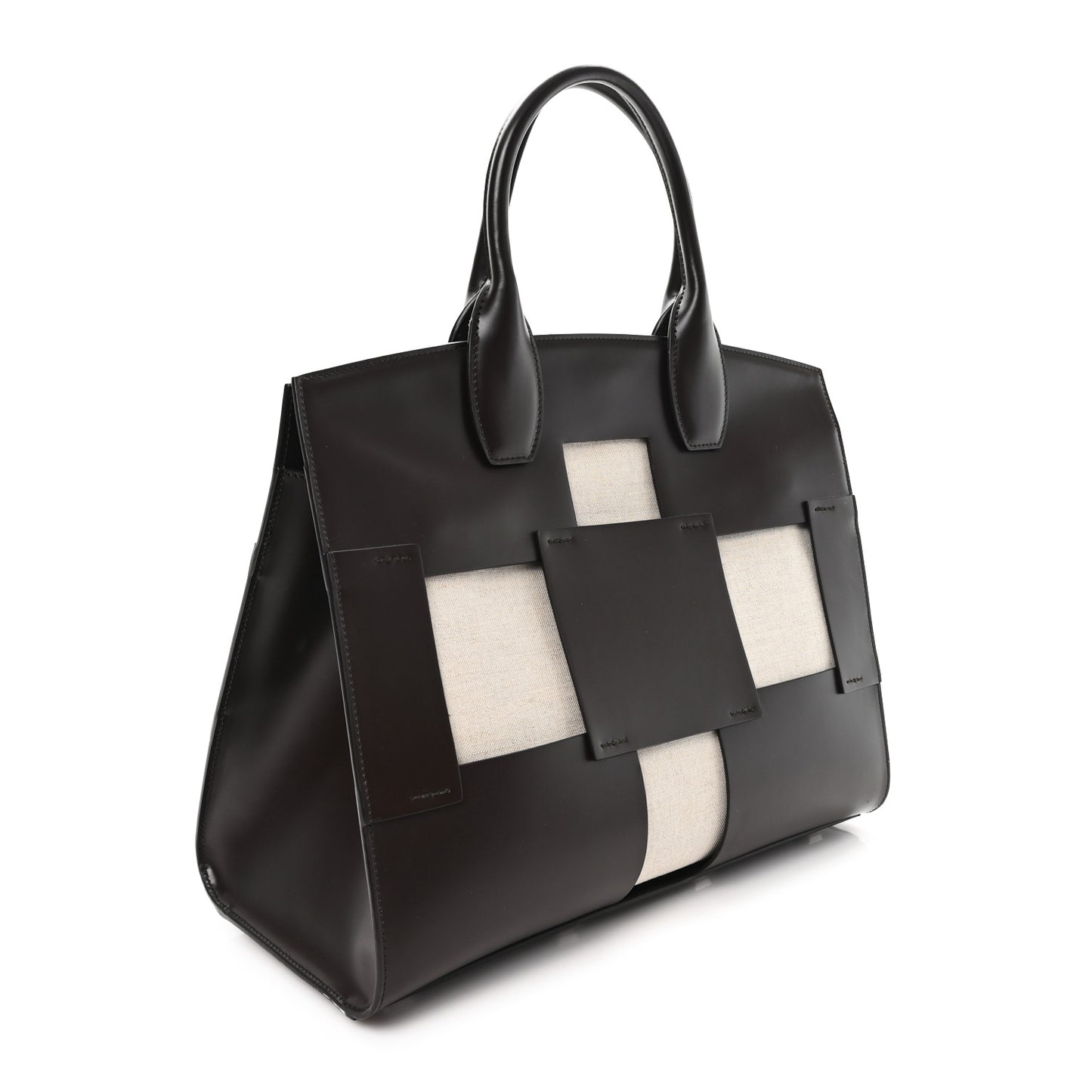 Hickory Calfskin Canvas Cutout The Studio Box Bag Beige Brown