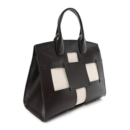 Salvatore Ferragamo Hickory Calfskin Canvas Cutout The Studio Box Bag Beige Brown 4 of 11
