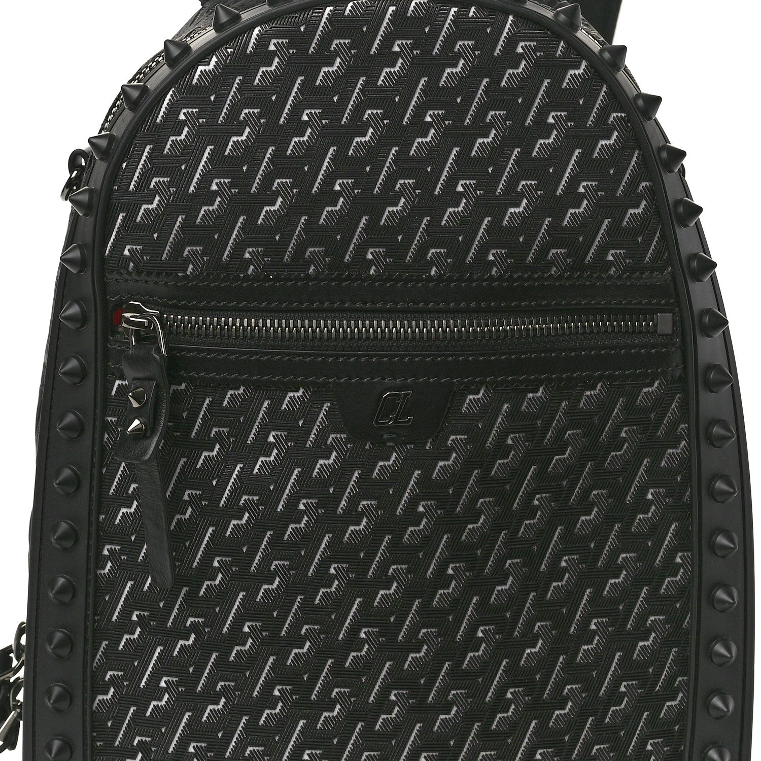 Christian Louboutin Calfskin Nylon Embossed Backparis Spiked Backpack Black 7 of 9
