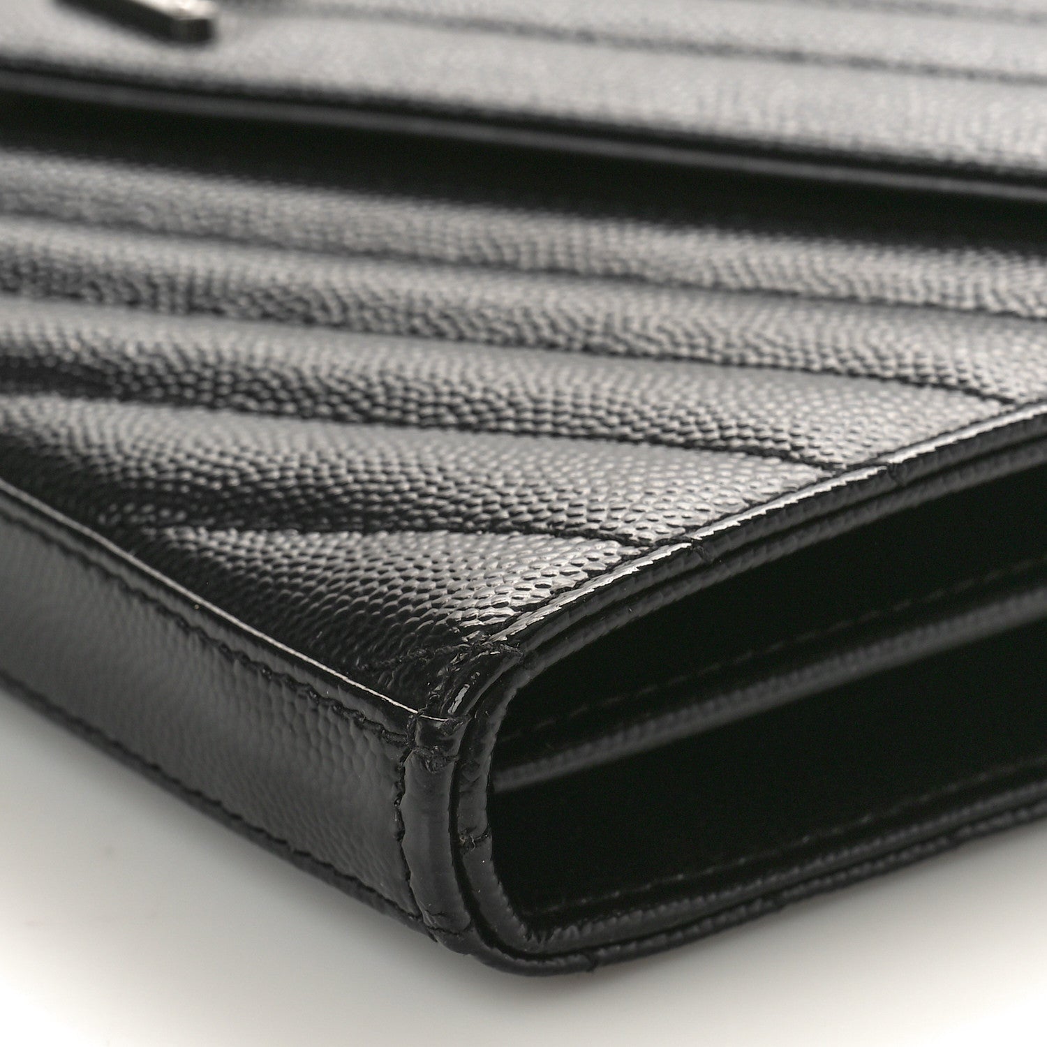 Saint Laurent Grain De Poudre Matelasse Chevron Monogram Chain Wallet Black 9 of 9
