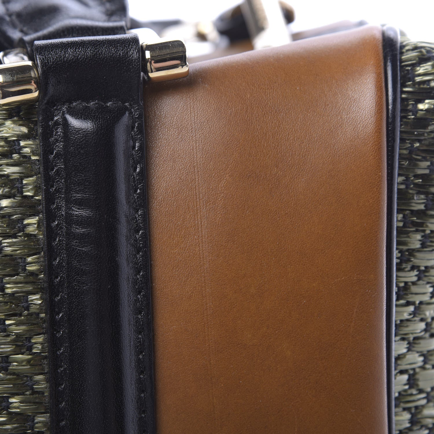 Burberry Calfskin Raffia Prorsum Bowling Bag Green Brown 10 of 16