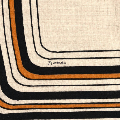 Hermes Cashmere Silk Pegase Paysage Shawl 140 Naturel Caramel Black 4 of 5