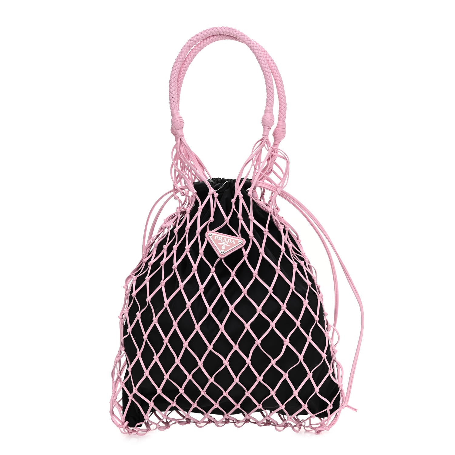 Prada Tessuto Nylon Net Tote Black Pink 1 of 9