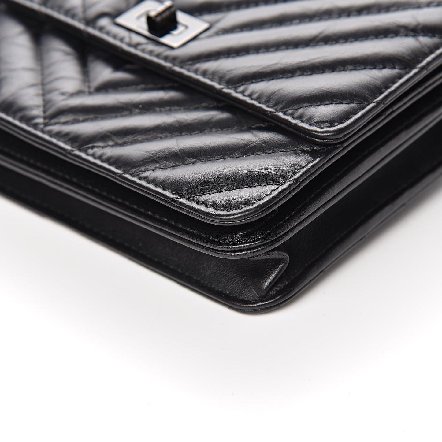 Aged Calfskin Chevron Quilted Reissue 2.55 Square Wallet On Chain WOC So Black