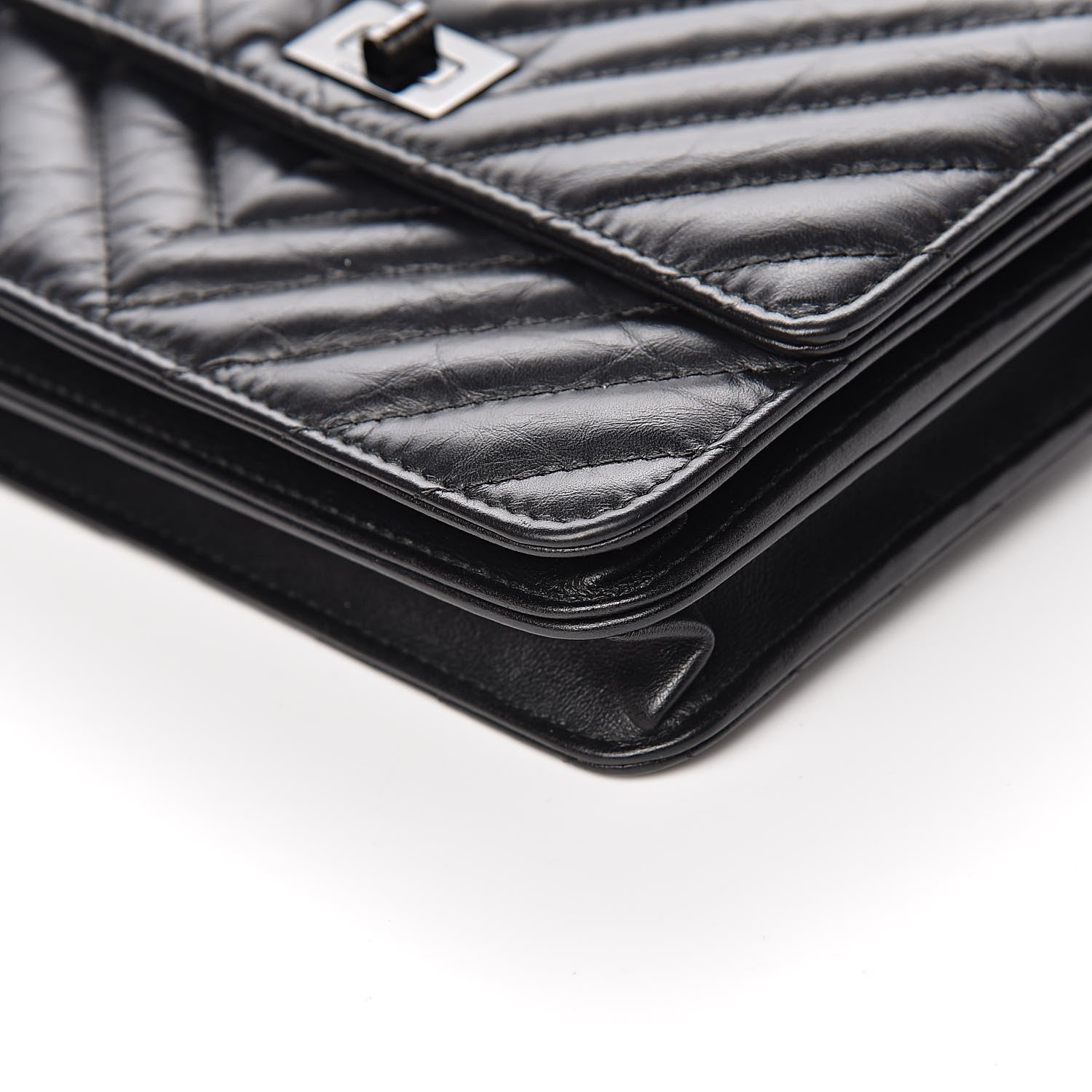 Chanel Aged Calfskin Chevron Quilted Reissue 2.55 Square Wallet On Chain WOC So Black 10 of 12