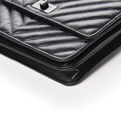 Chanel Aged Calfskin Chevron Quilted Reissue 2.55 Square Wallet On Chain WOC So Black 10 of 12