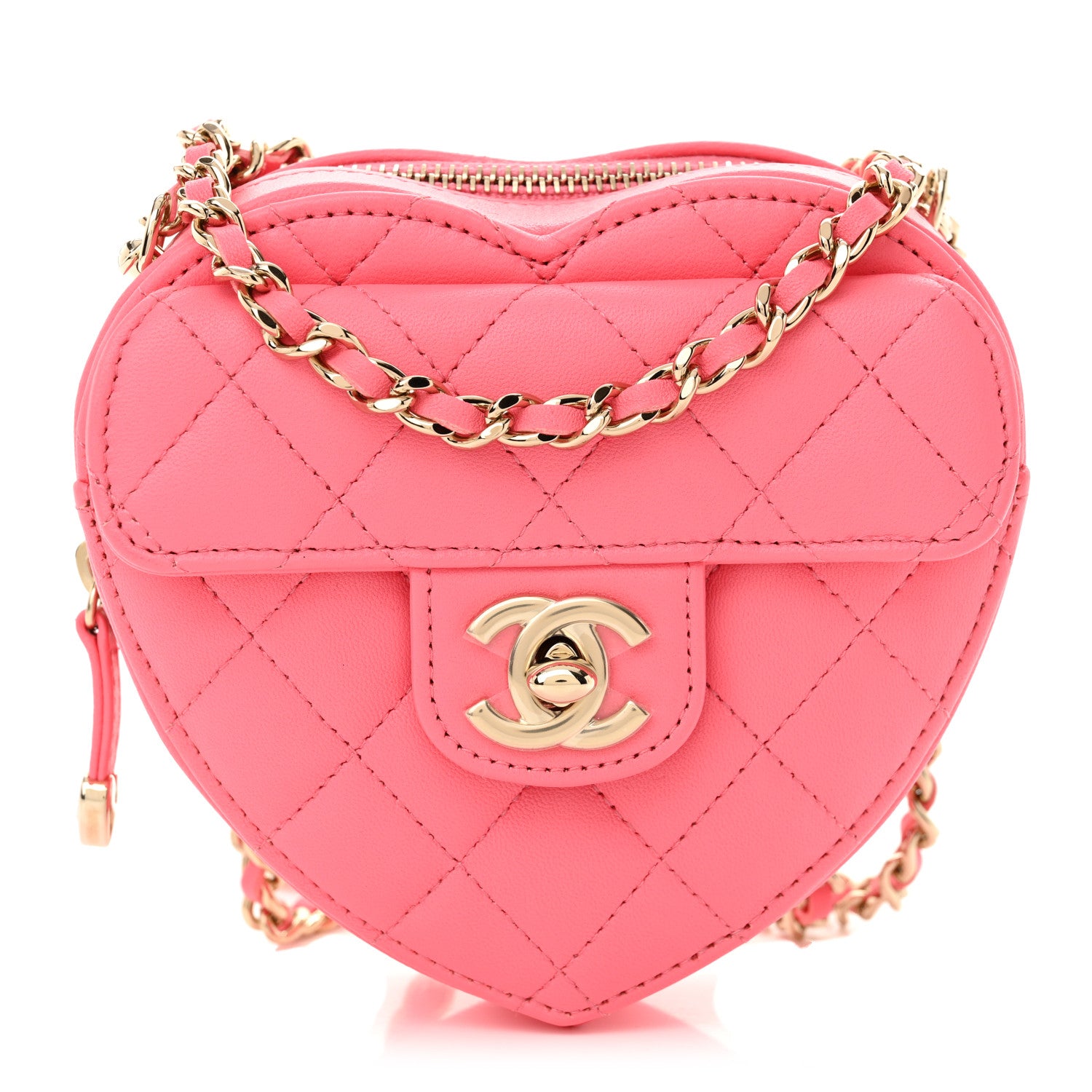 Chanel Lambskin Quilted CC In Love Heart Clutch With Chain Pink 1 of 11