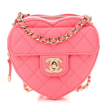 Chanel Lambskin Quilted CC In Love Heart Clutch With Chain Pink 1 of 11