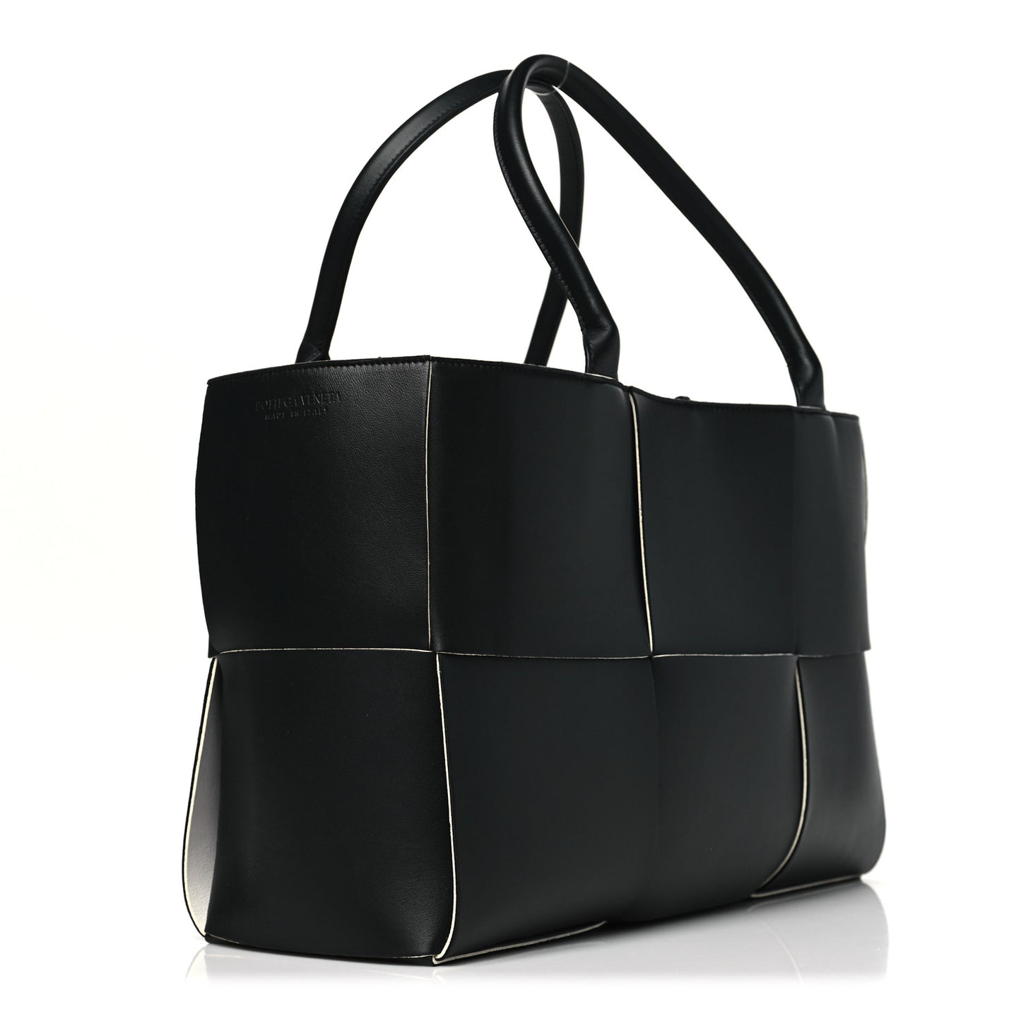 Nappa Maxi Intrecciato Medium Arco Tote Black White