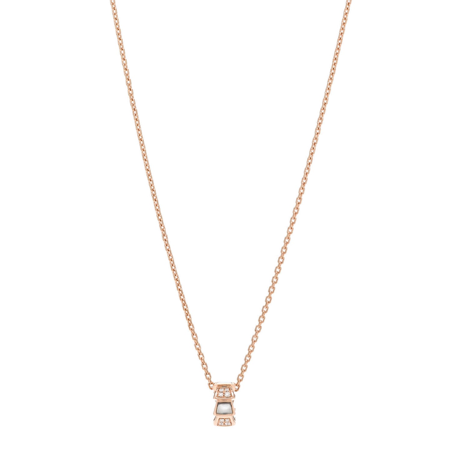 18K Rose Gold Diamond Mother of Pearl Serpenti Viper Pendant Necklace