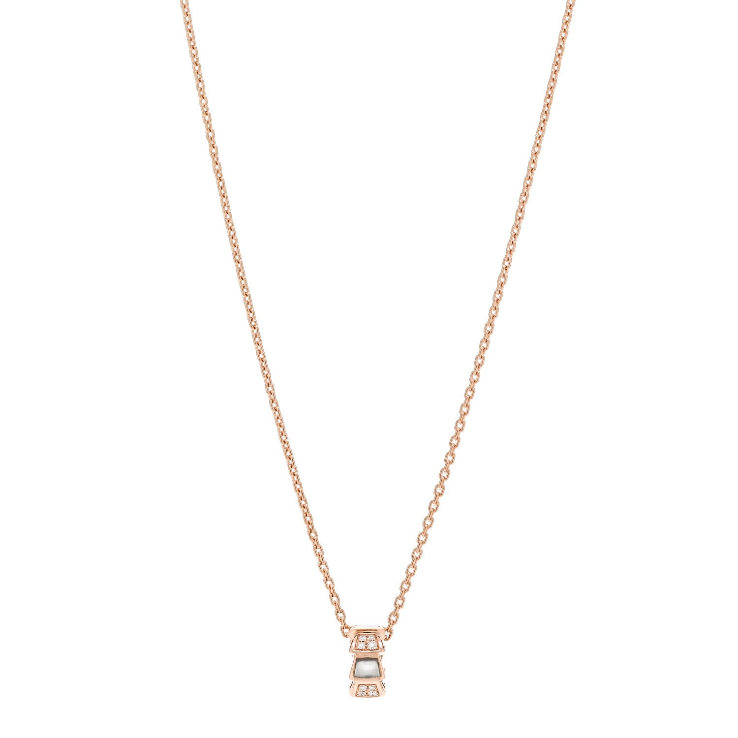 Bulgari 18K Rose Gold Diamond Mother of Pearl Serpenti Viper Pendant Necklace 1 of 7