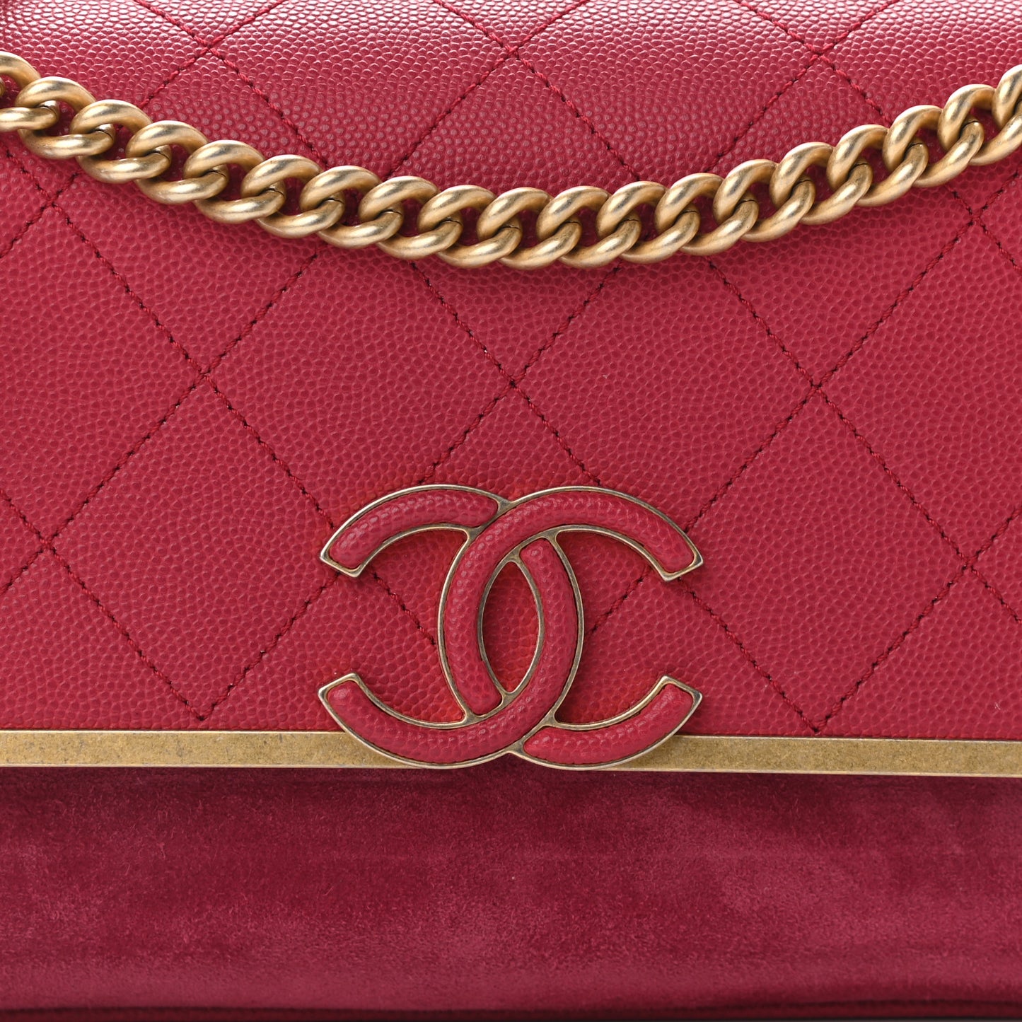 Grained Calfskin Stitched Small Enamel CC Flap Bag Pink