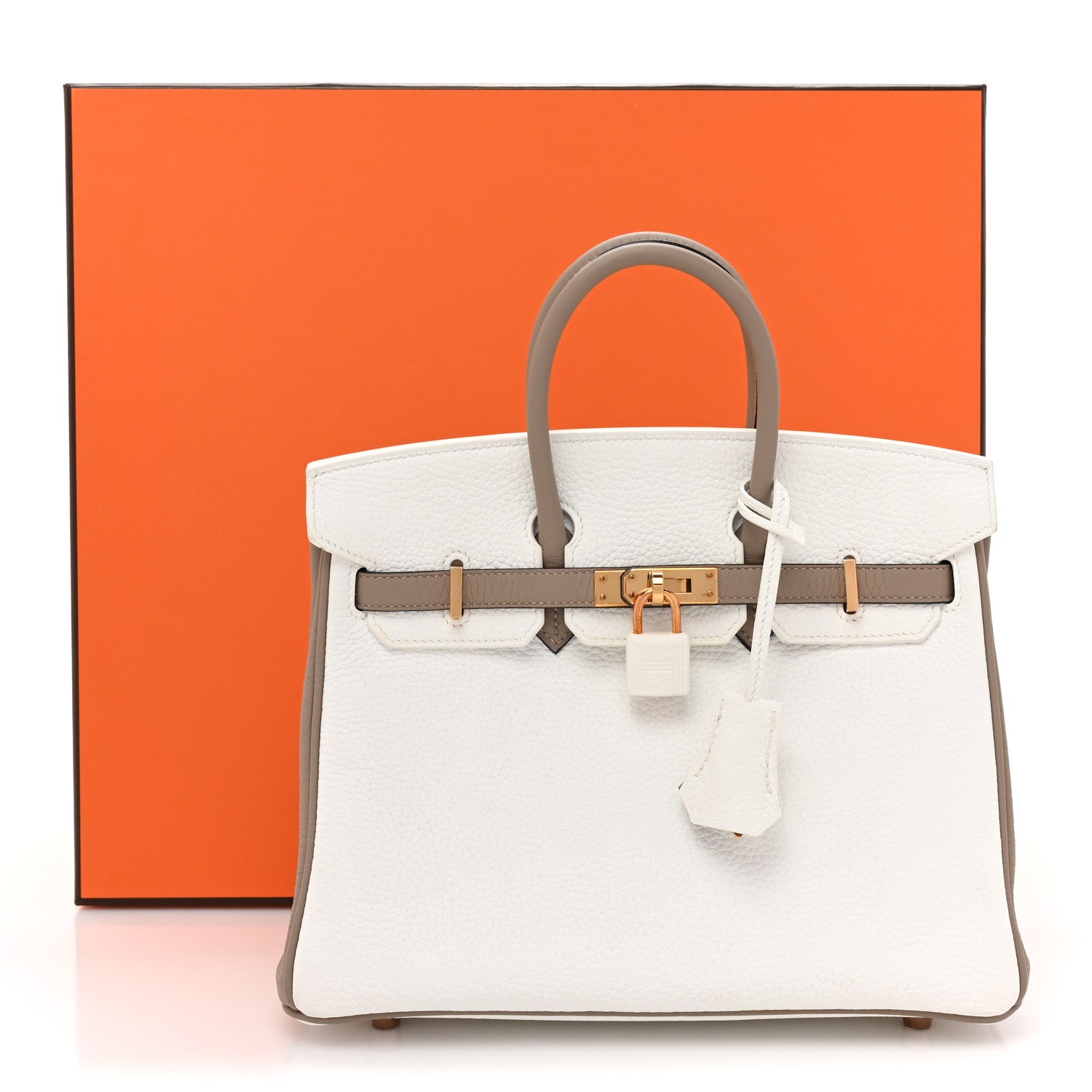 Hermes Togo Horseshoe Birkin 25 White Gris Asphalt 9 of 9