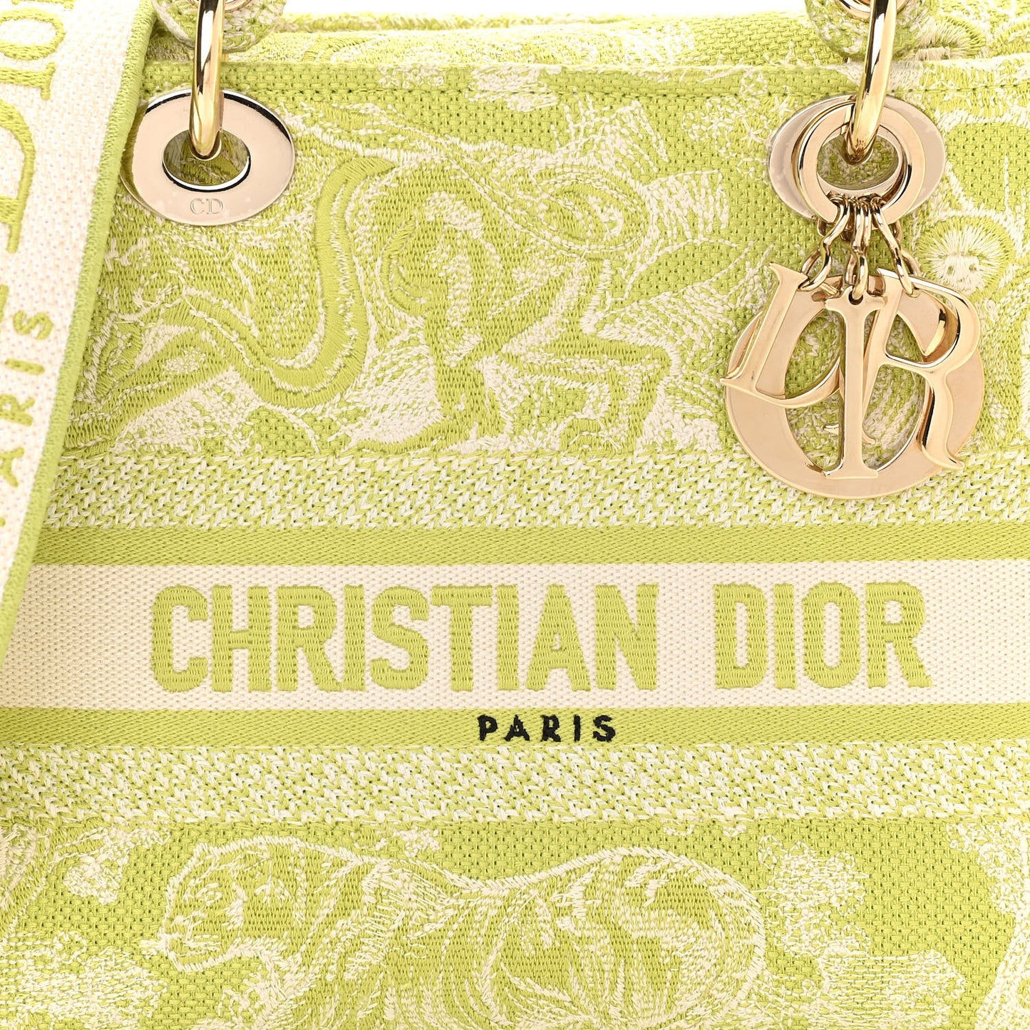 Canvas Toile De Jouy Reverse Embroidered Medium Lady D-Lite Green