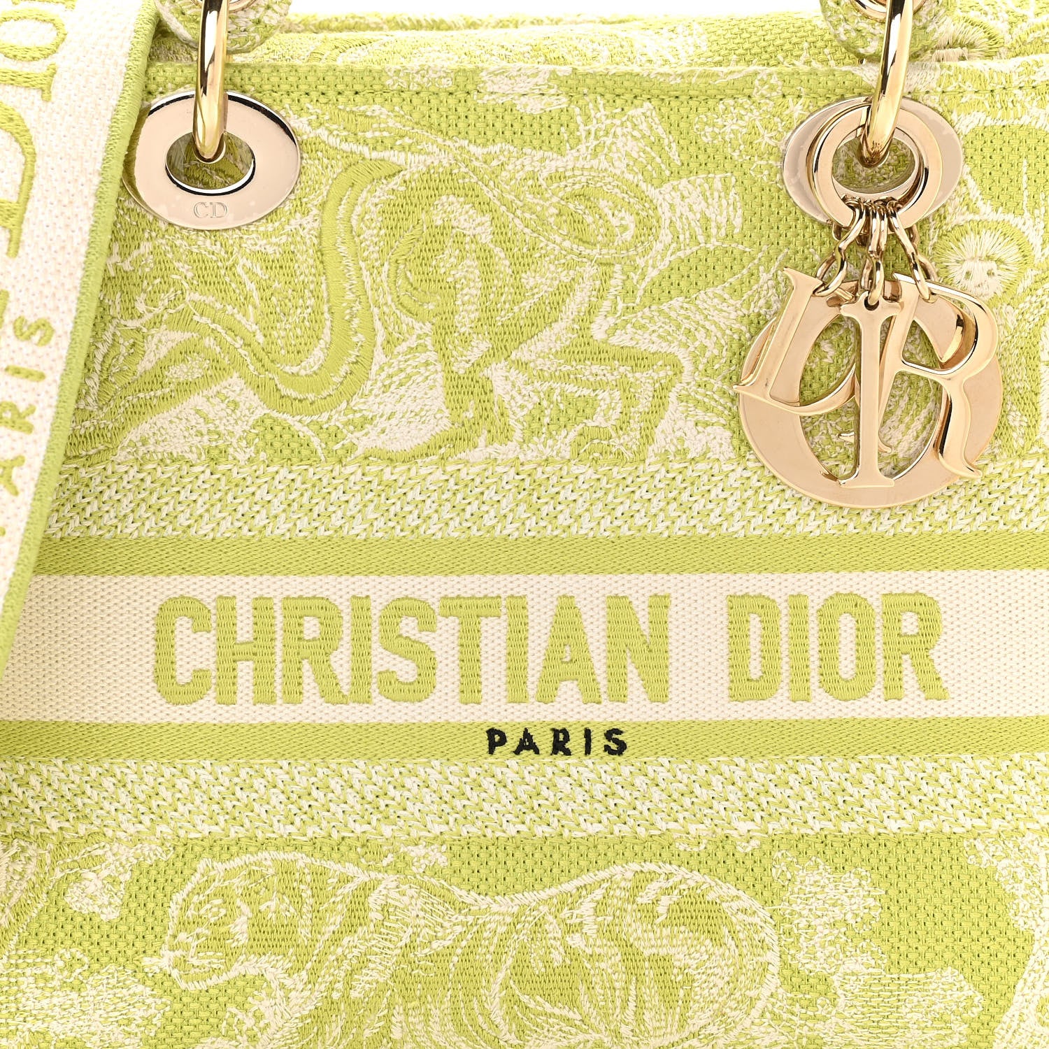 Christian Dior Canvas Toile De Jouy Reverse Embroidered Medium Lady D-Lite Green 7 of 9