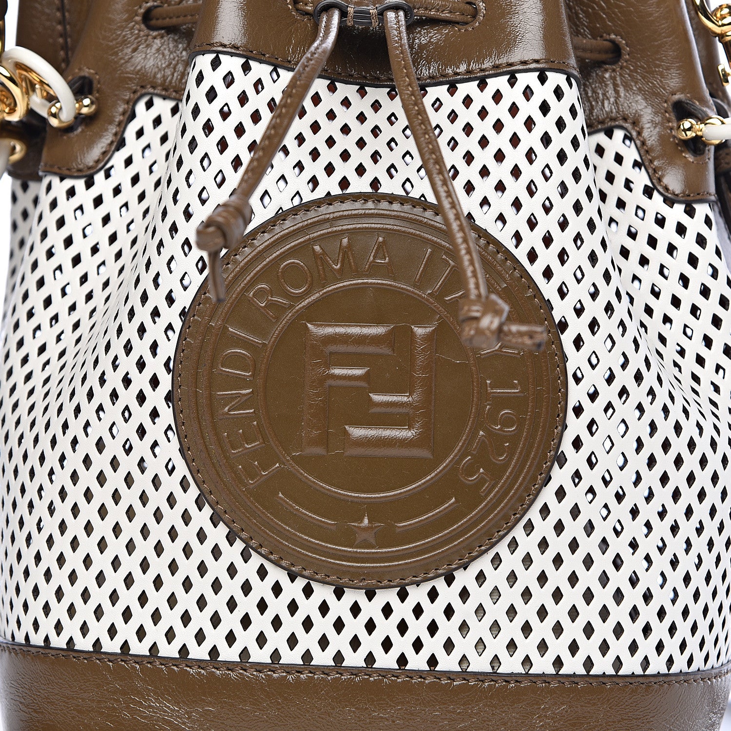 Fendi Vitello Liberty Glossy Lambskin F is Fendi Perforated Large Mon Tresor Bucket Bag White Ice Rust Maya 9 of 11