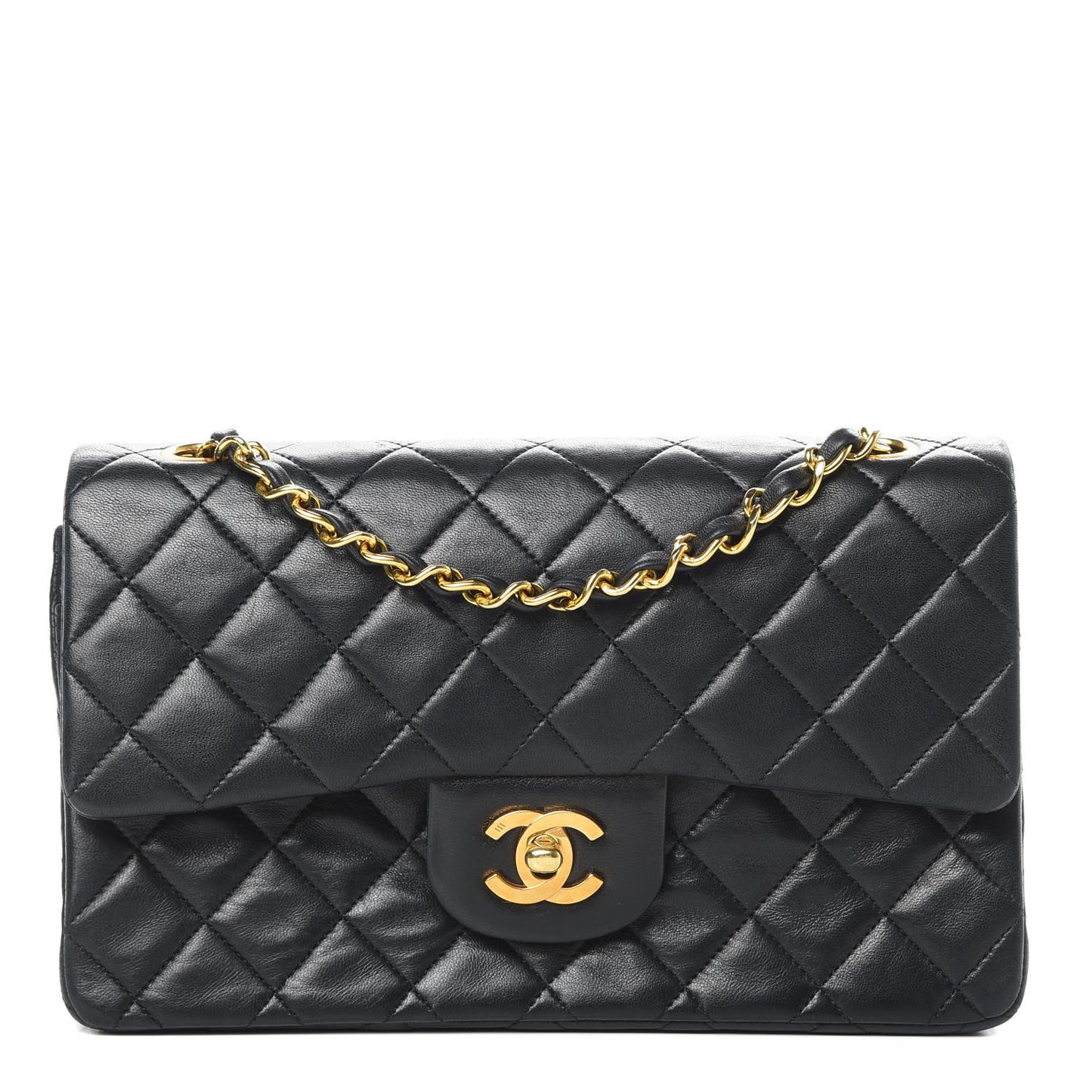 Lambskin Quilted Small Double Flap Black