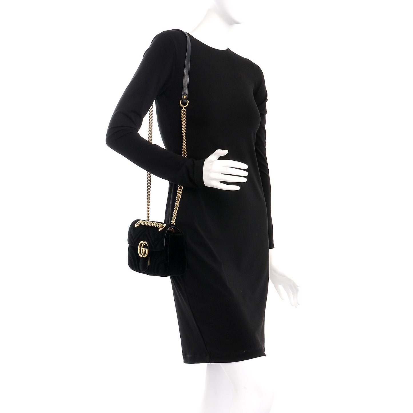 Velvet Matelasse Mini GG Marmont Shoulder Bag Black