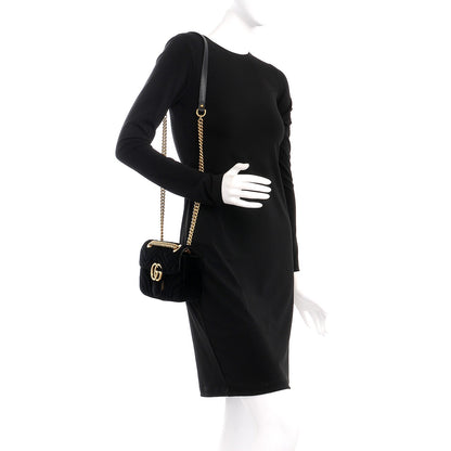 Gucci Velvet Matelasse Mini GG Marmont Shoulder Bag Black 2 of 7