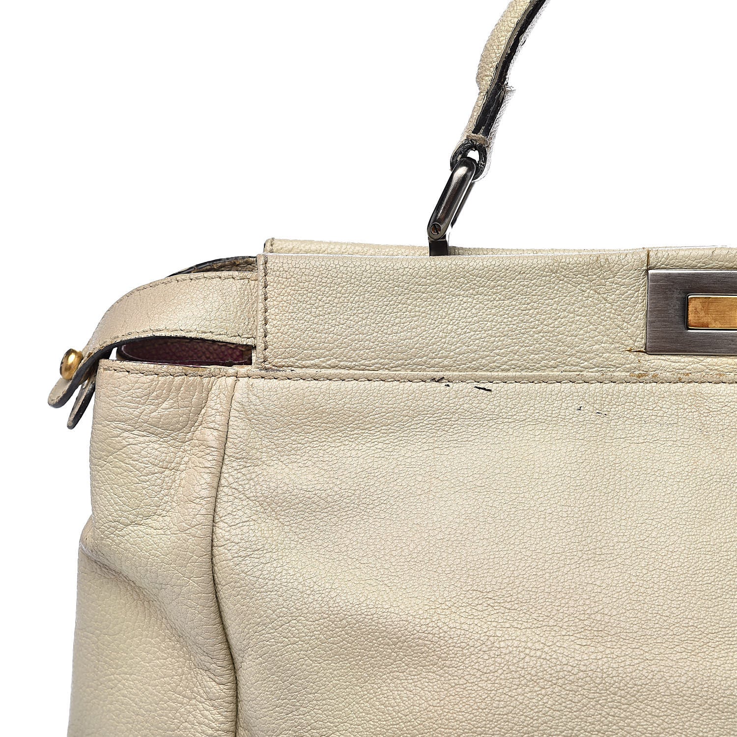 Fendi Goatskin Stingray Large Peekaboo Iconic Satchel White Pink 21 of 35