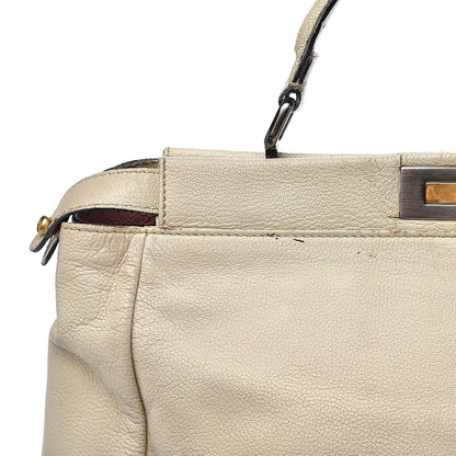 Fendi Goatskin Stingray Large Peekaboo Iconic Satchel White Pink 21 of 35