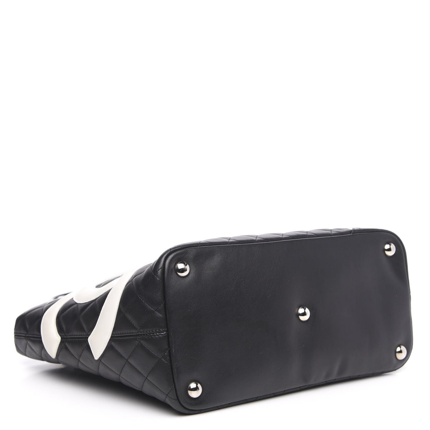 Calfskin Quilted Large Cambon Tote Black White