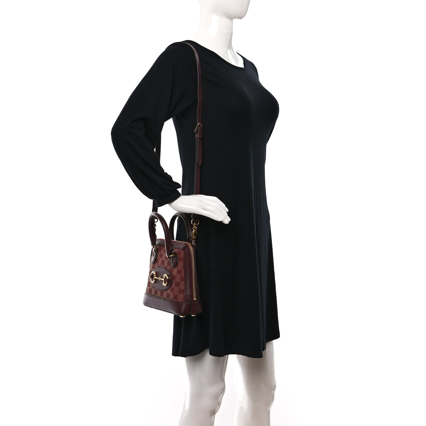 Monogram Textured Dollar Calfskin Mini Horsebit 1955 Top Handle Bag Sahara Rubino Chardonnay