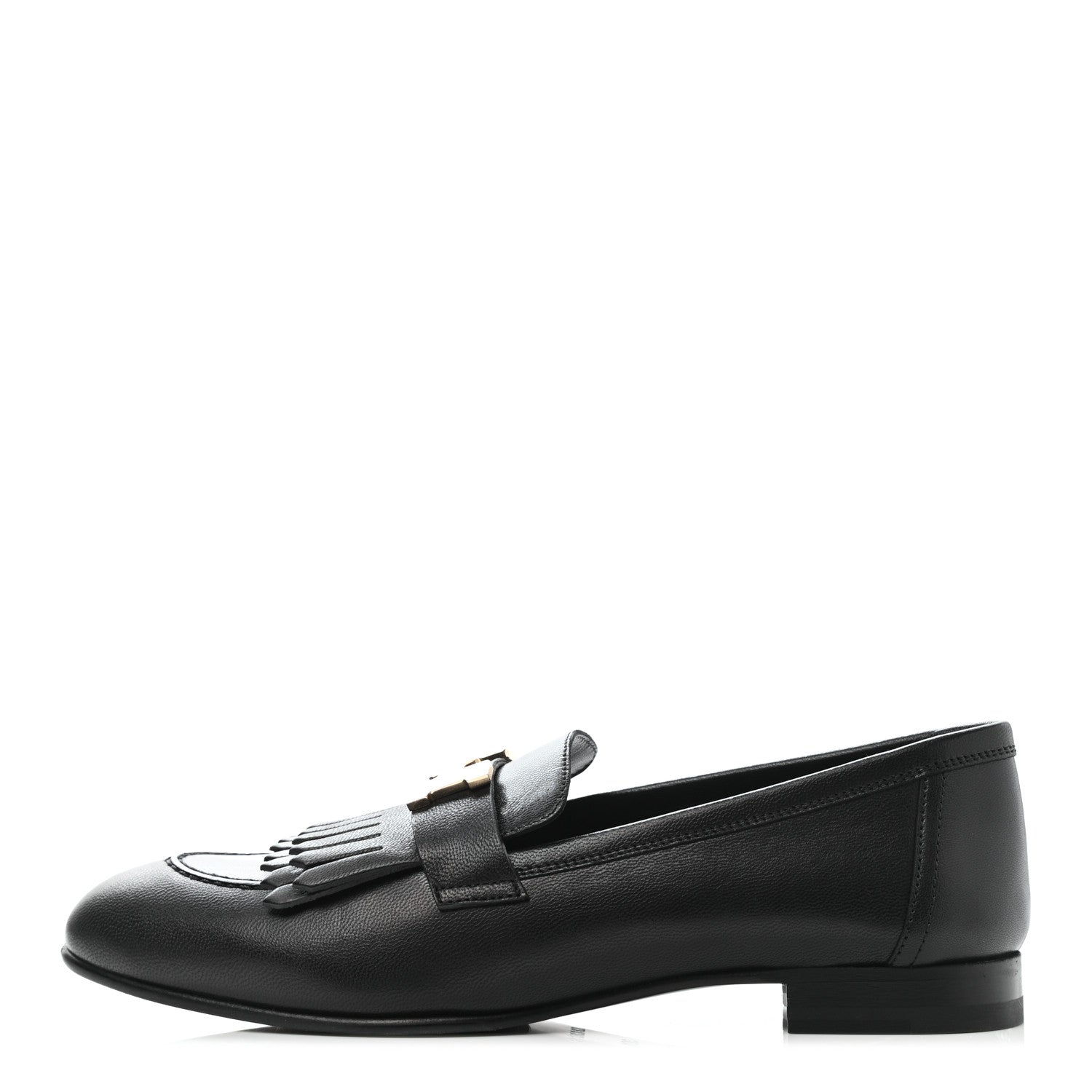 Hermes Goatskin Womens Royal Loafers 38.5 Black 1 of 10