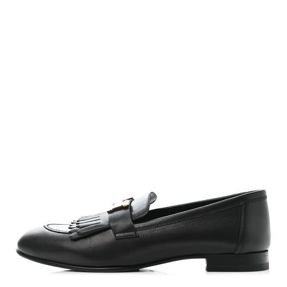 Hermes Goatskin Womens Royal Loafers 38.5 Black 1 of 10
