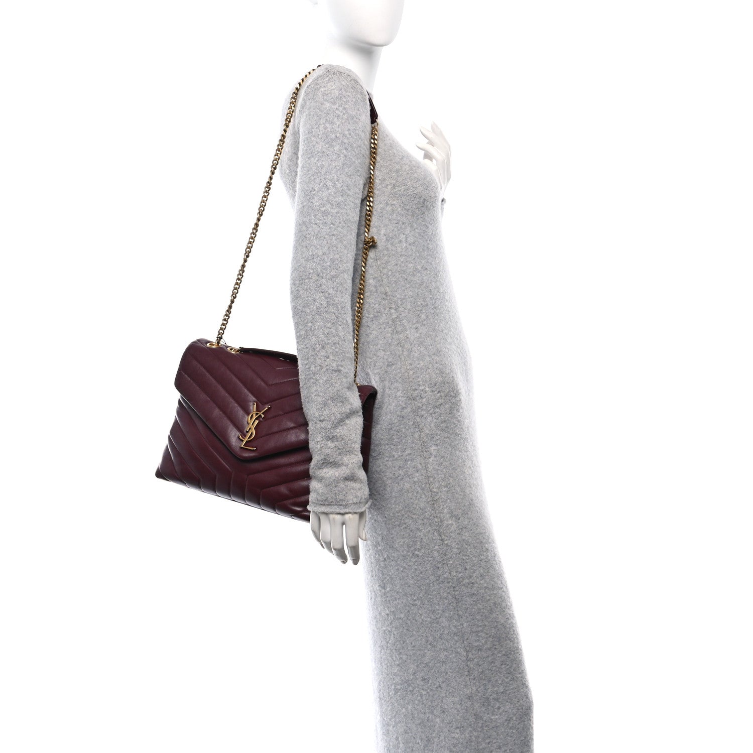 Saint Laurent Calfskin Y Quilted Monogram Medium Loulou Chain Satchel Rouge Legion 2 of 13