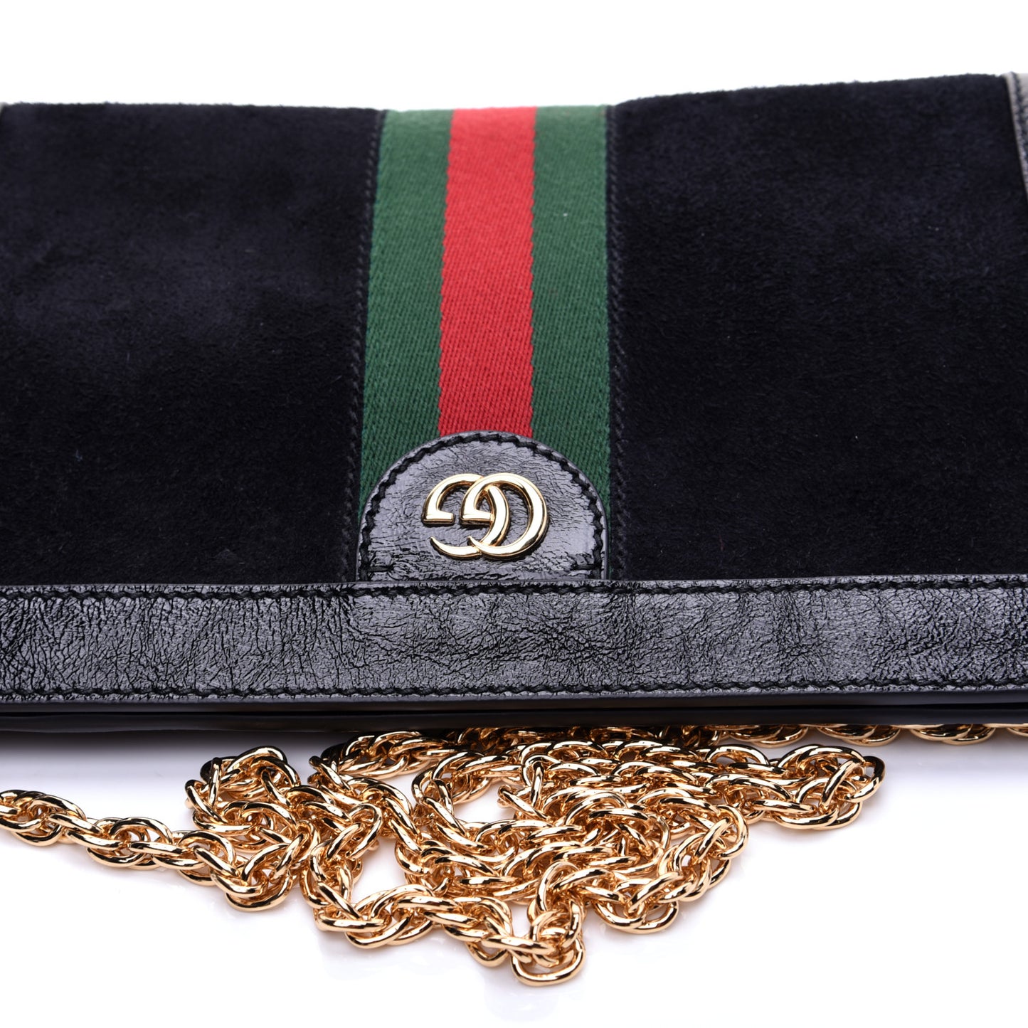 Suede Patent GG Web Small Ophidia Chain Shoulder Bag Black
