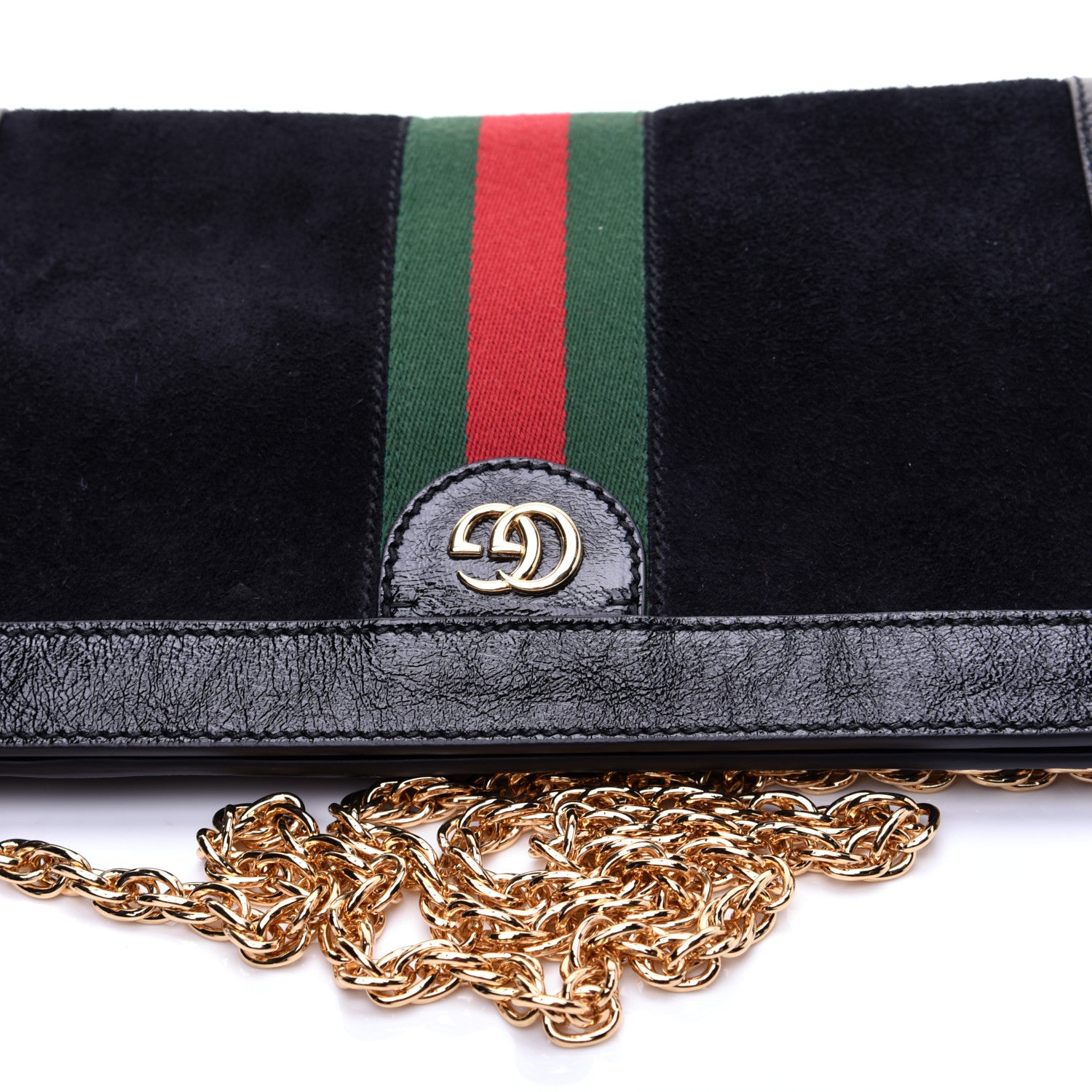 Gucci Suede Patent GG Web Small Ophidia Chain Shoulder Bag Black 12 of 12
