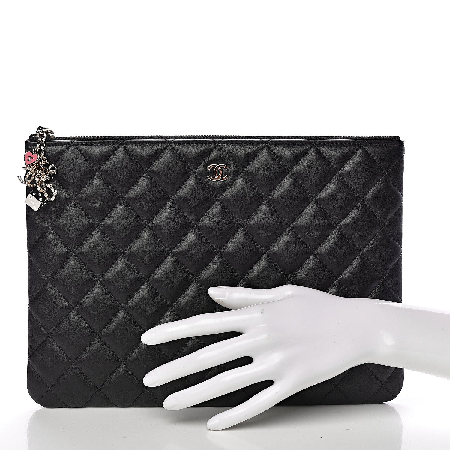 Chanel Lambskin Quilted Medium Casino Beauty CC Cosmetic Case Black 2 of 8